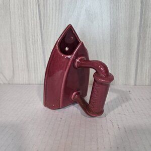Ceramic Iron Shaped Planter Wall Pocket Vase Enamel  Kitsch Vintage